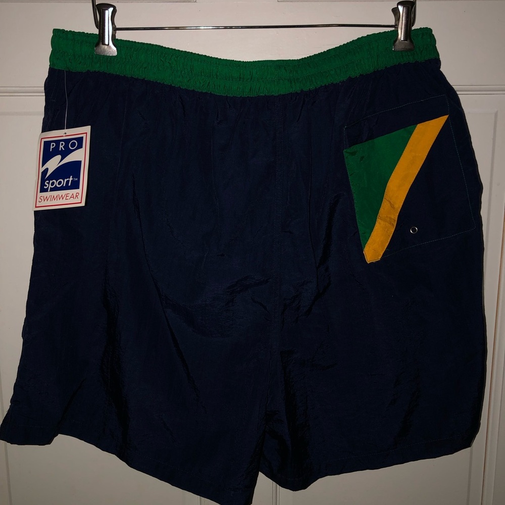 Men's Blue Swim Trunks with Green Accents